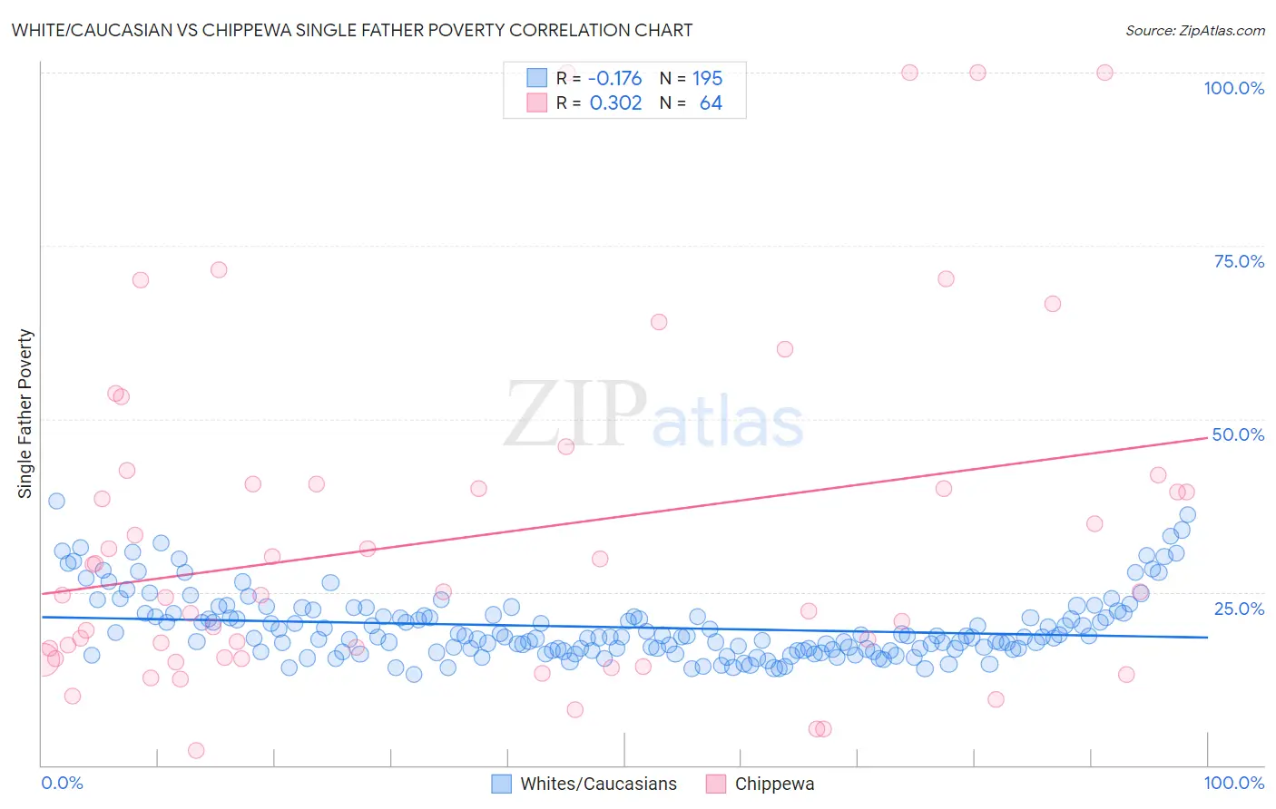 White/Caucasian vs Chippewa Single Father Poverty