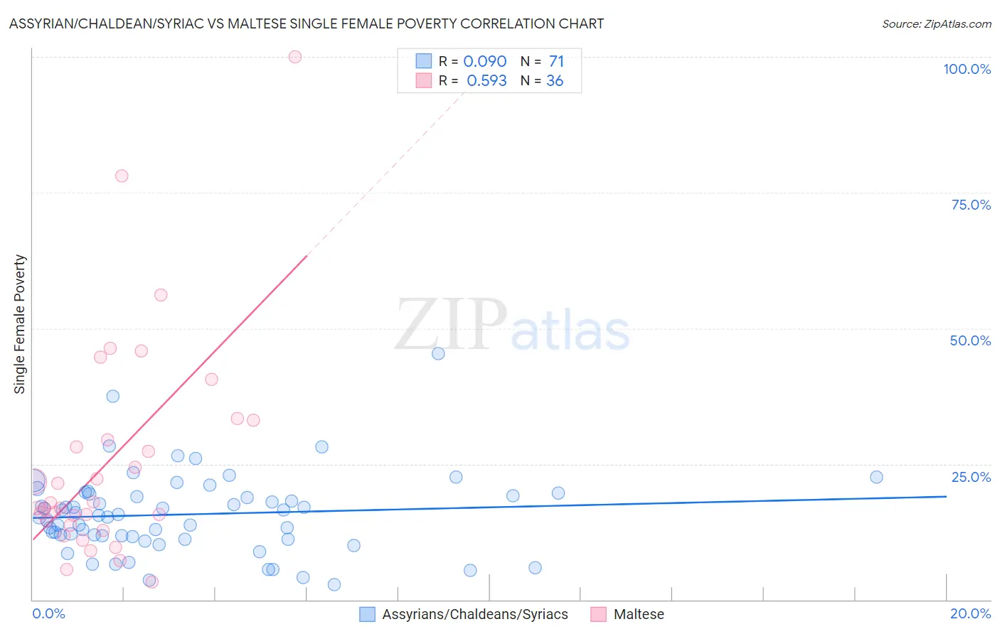 Assyrian/Chaldean/Syriac vs Maltese Single Female Poverty