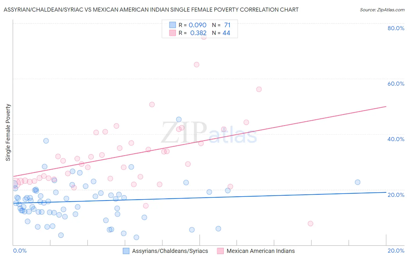Assyrian/Chaldean/Syriac vs Mexican American Indian Single Female Poverty