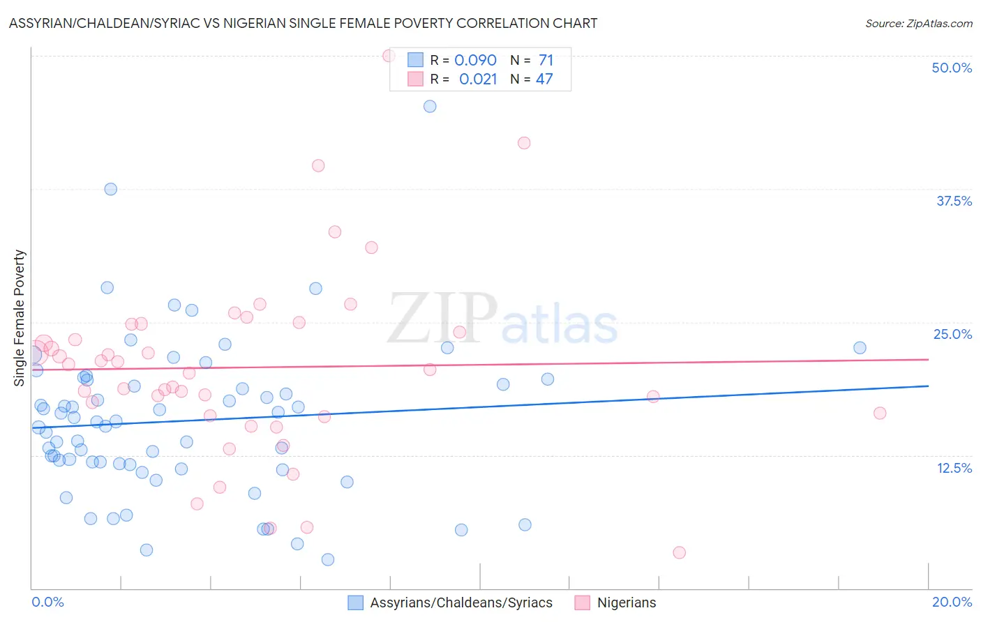 Assyrian/Chaldean/Syriac vs Nigerian Single Female Poverty