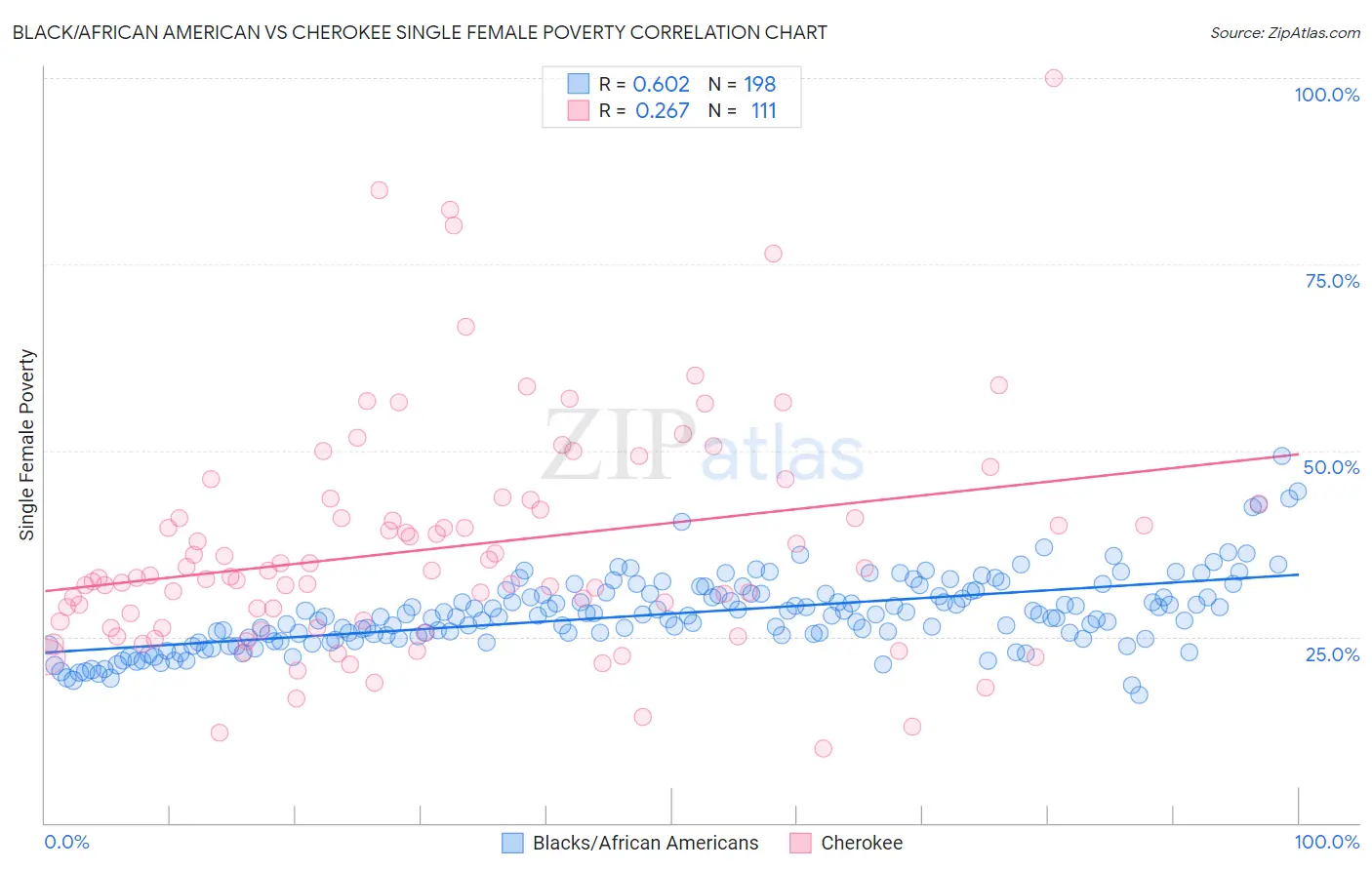 Black/African American vs Cherokee Single Female Poverty