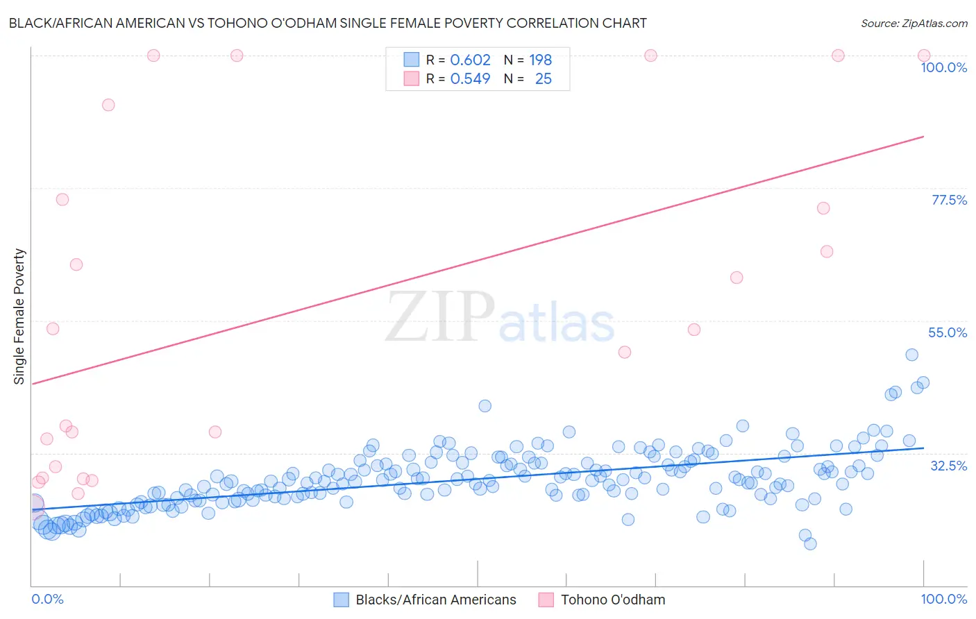 Black/African American vs Tohono O'odham Single Female Poverty