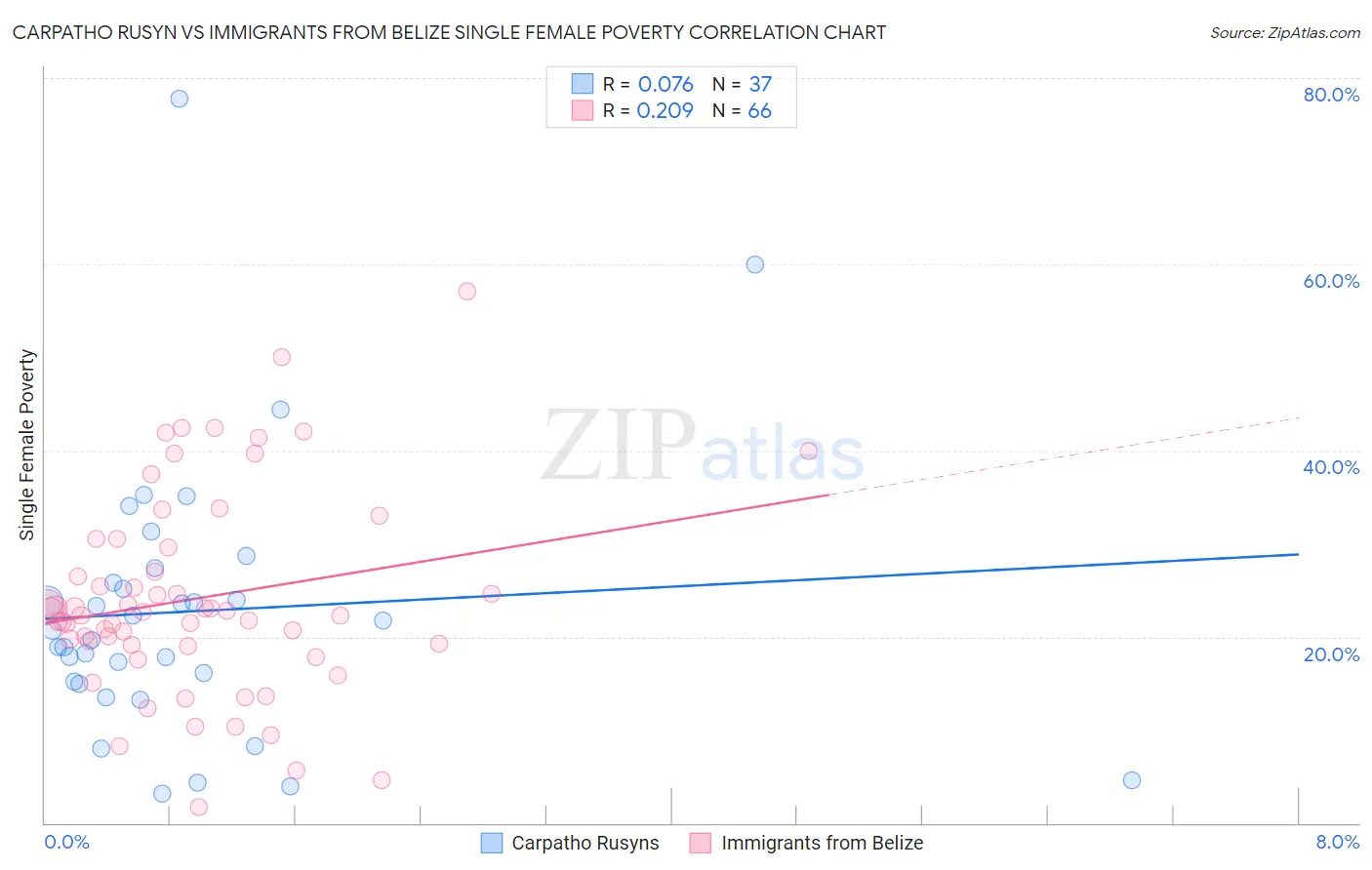 Carpatho Rusyn vs Immigrants from Belize Single Female Poverty