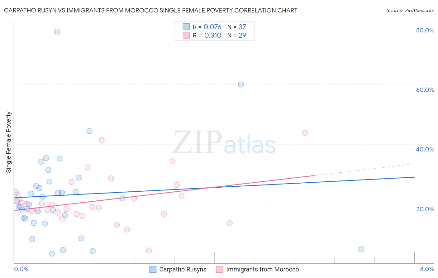 Carpatho Rusyn vs Immigrants from Morocco Single Female Poverty