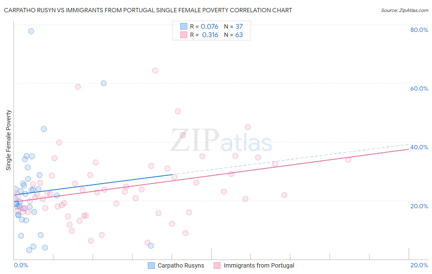 Carpatho Rusyn vs Immigrants from Portugal Single Female Poverty