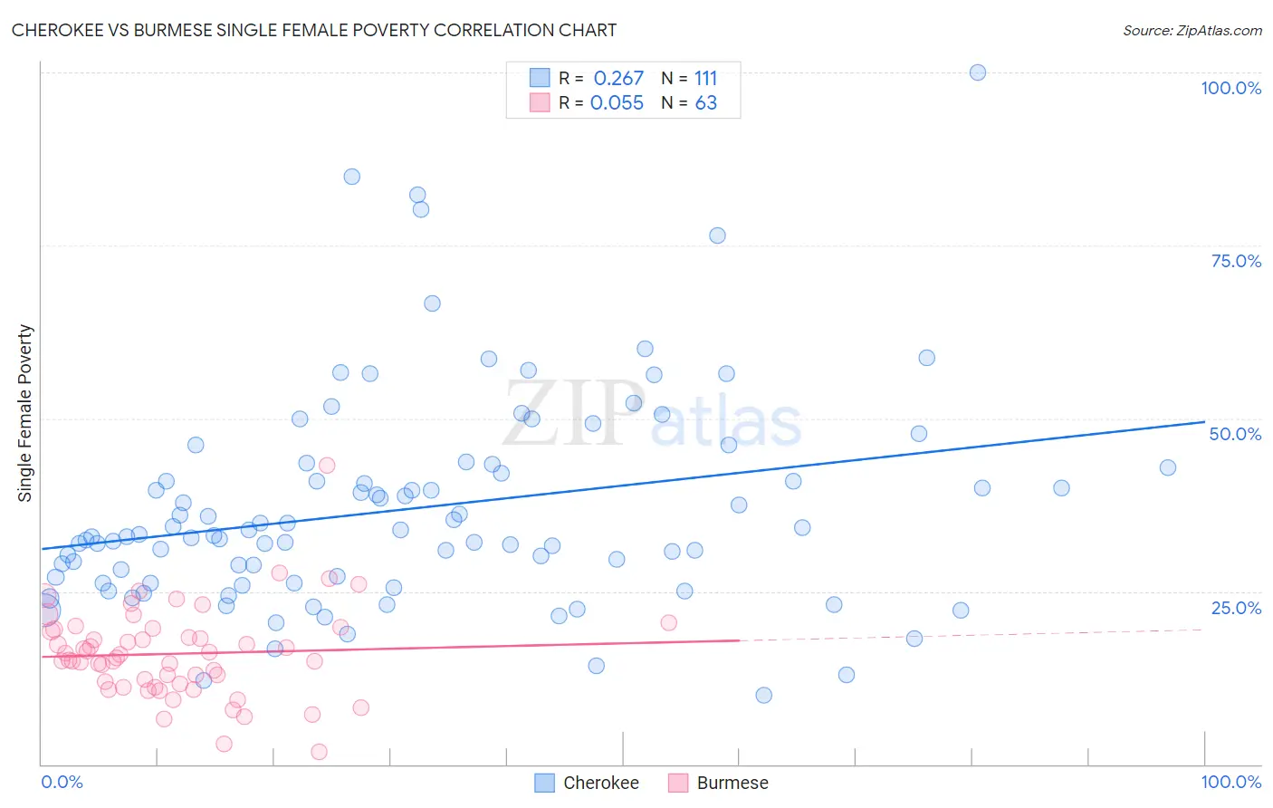 Cherokee vs Burmese Single Female Poverty