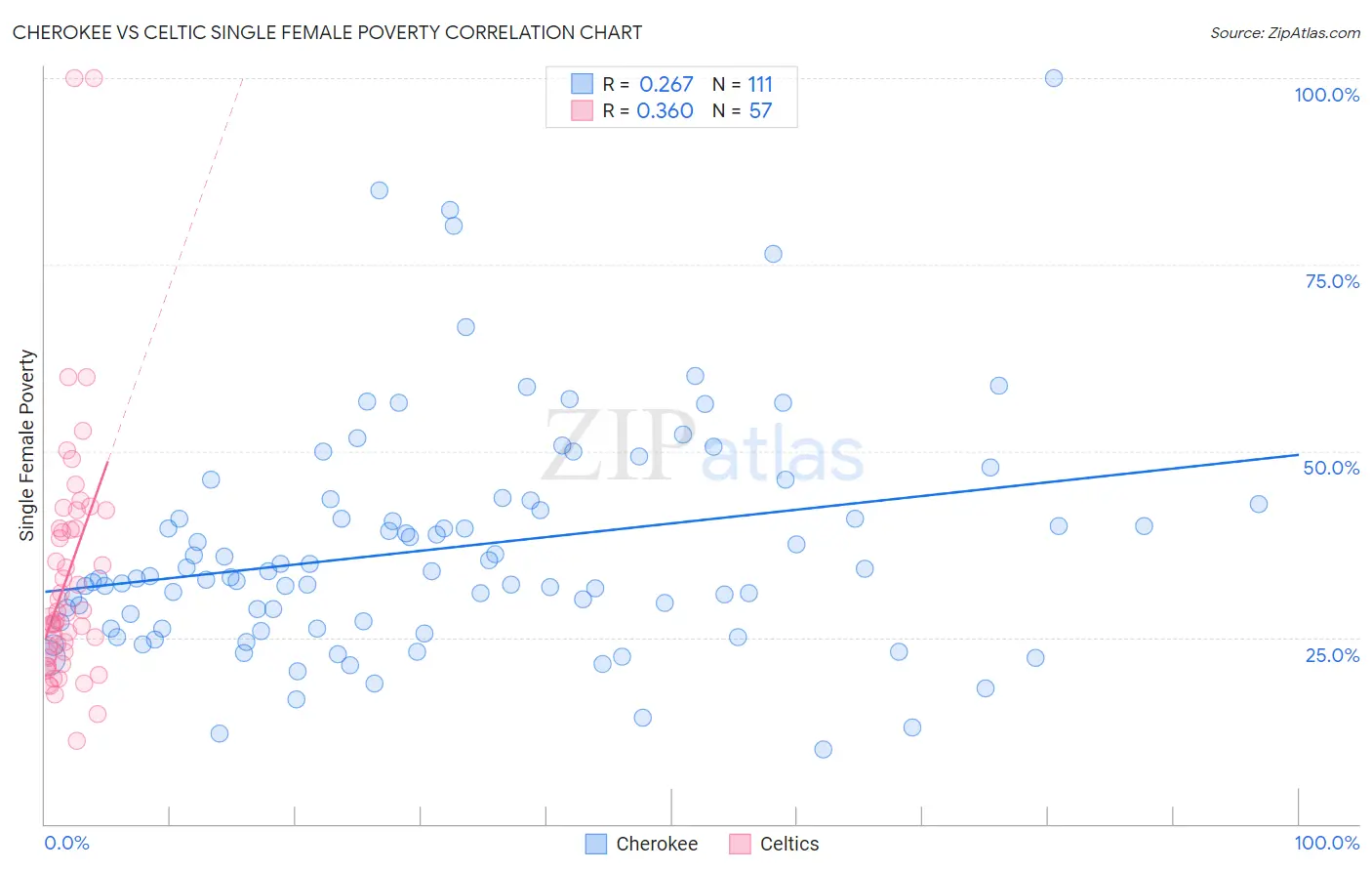 Cherokee vs Celtic Single Female Poverty
