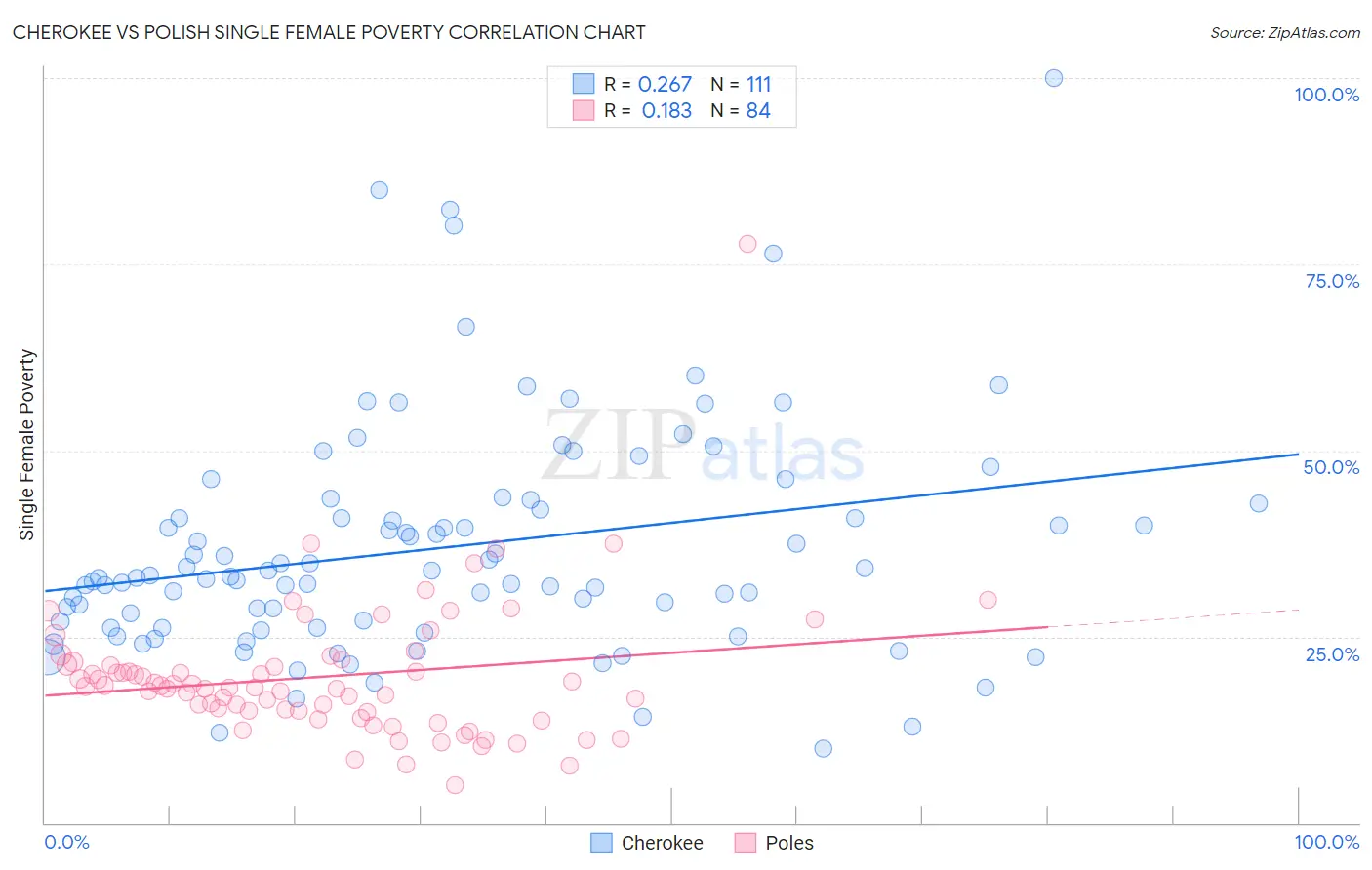 Cherokee vs Polish Single Female Poverty
