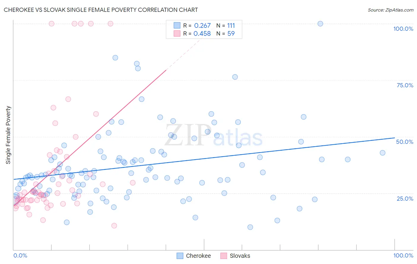 Cherokee vs Slovak Single Female Poverty