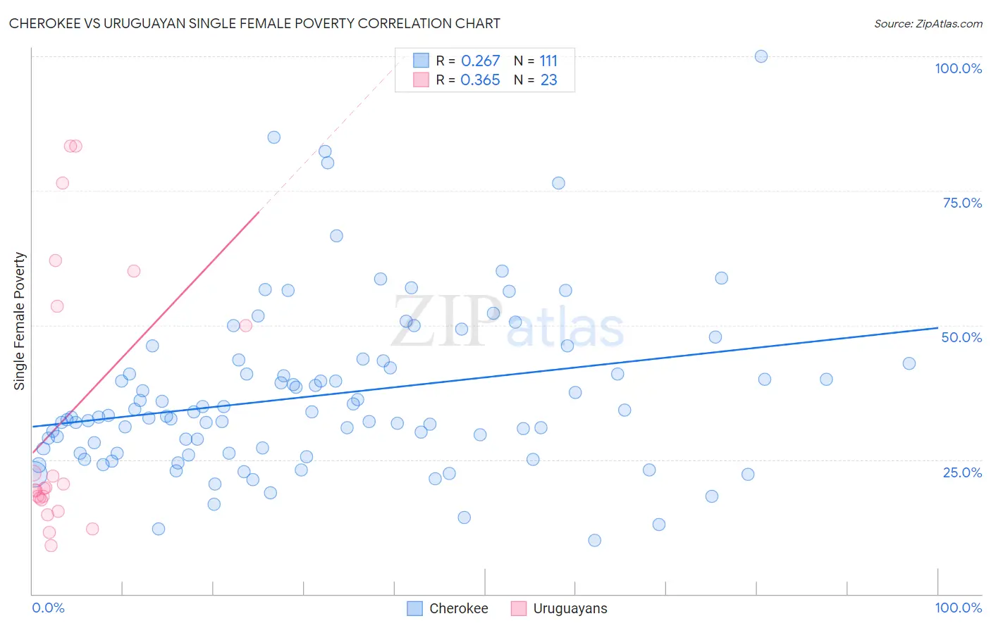 Cherokee vs Uruguayan Single Female Poverty