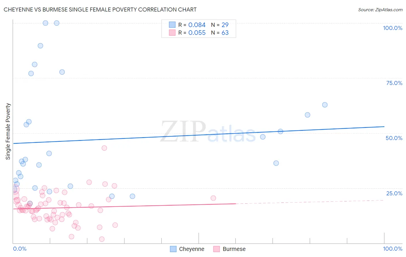 Cheyenne vs Burmese Single Female Poverty