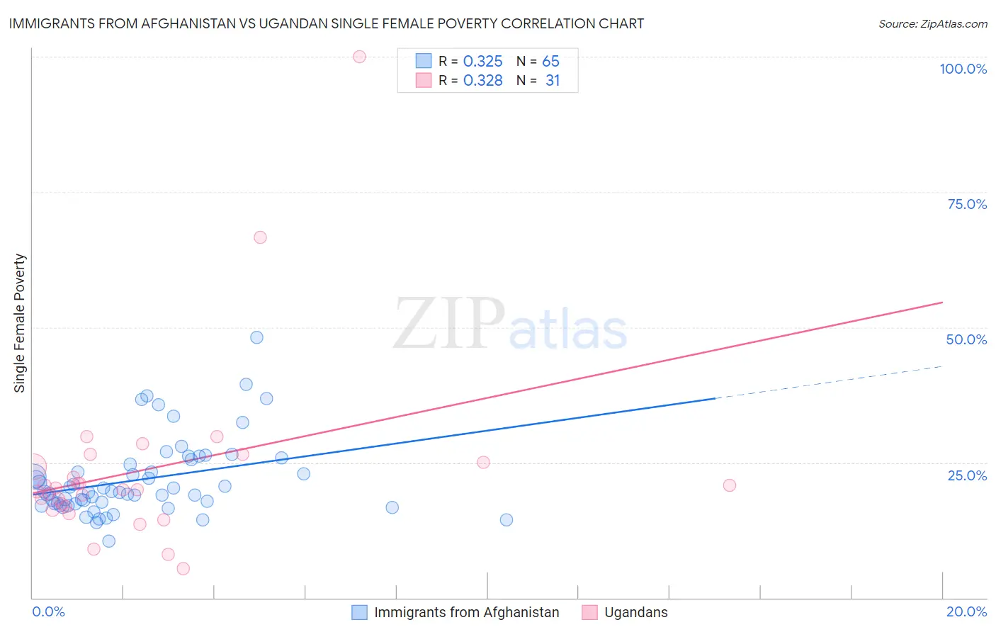 Immigrants from Afghanistan vs Ugandan Single Female Poverty