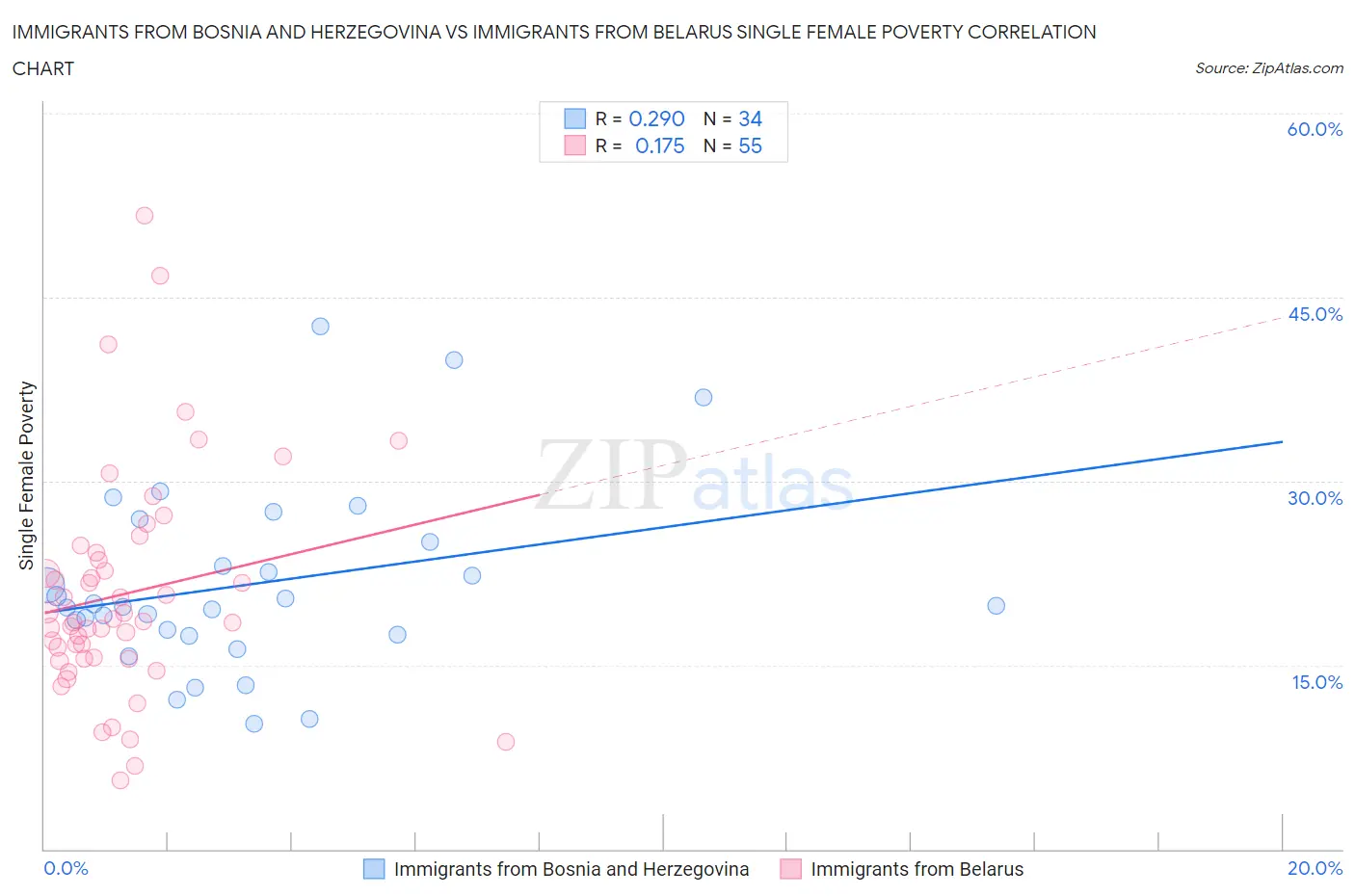 Immigrants from Bosnia and Herzegovina vs Immigrants from Belarus Single Female Poverty