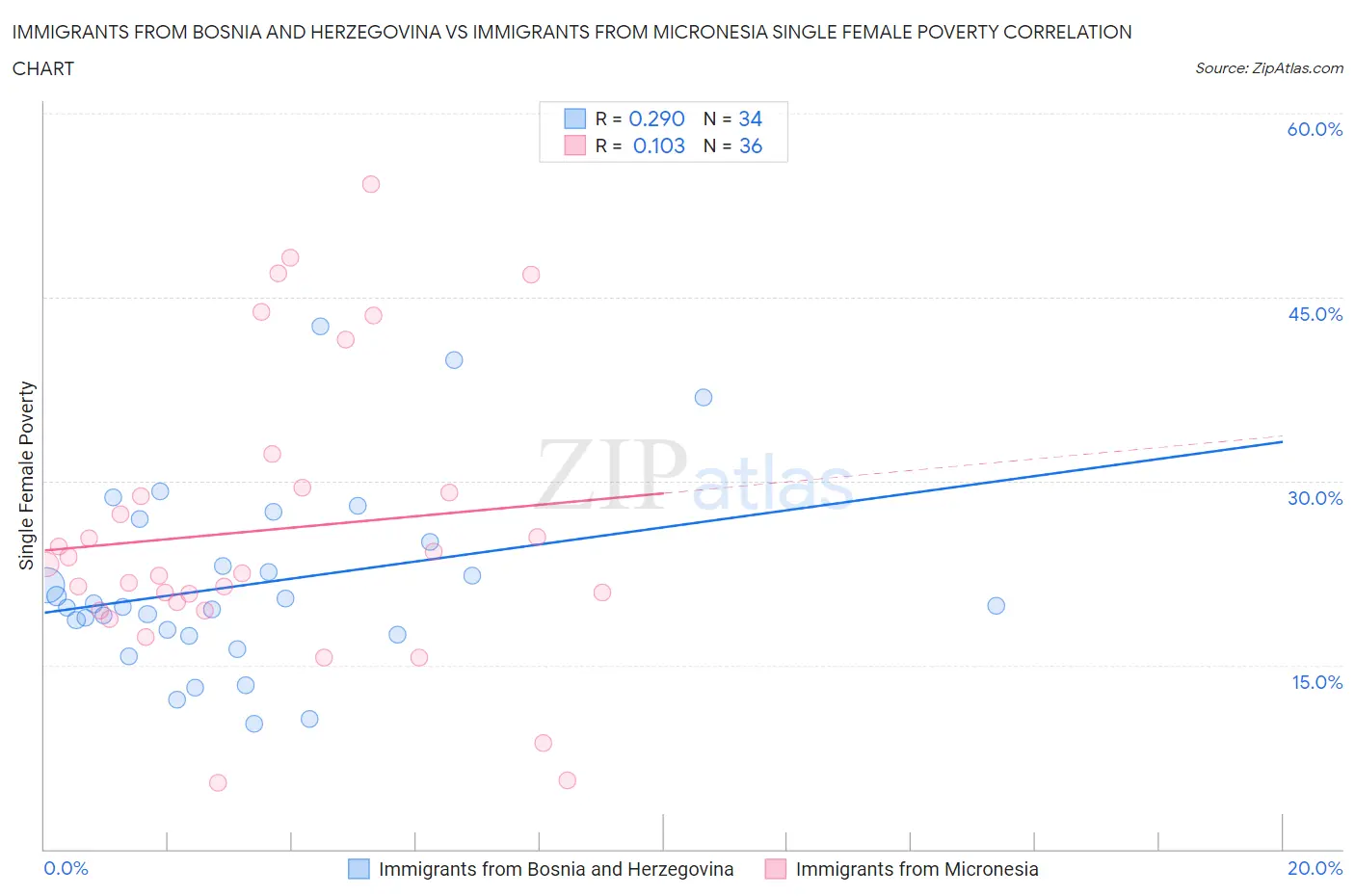 Immigrants from Bosnia and Herzegovina vs Immigrants from Micronesia Single Female Poverty