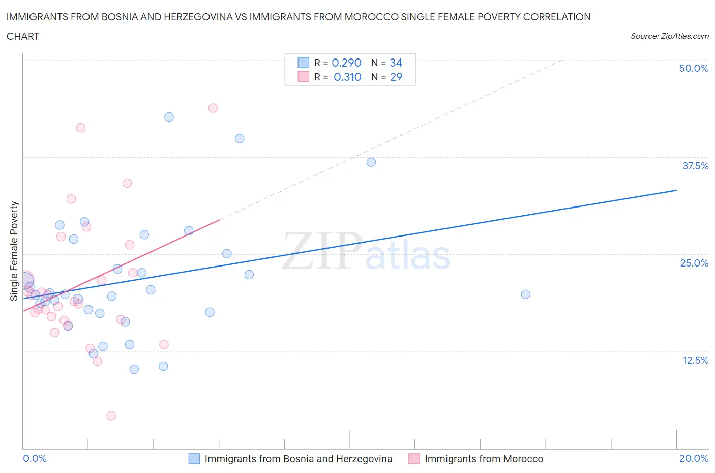 Immigrants from Bosnia and Herzegovina vs Immigrants from Morocco Single Female Poverty