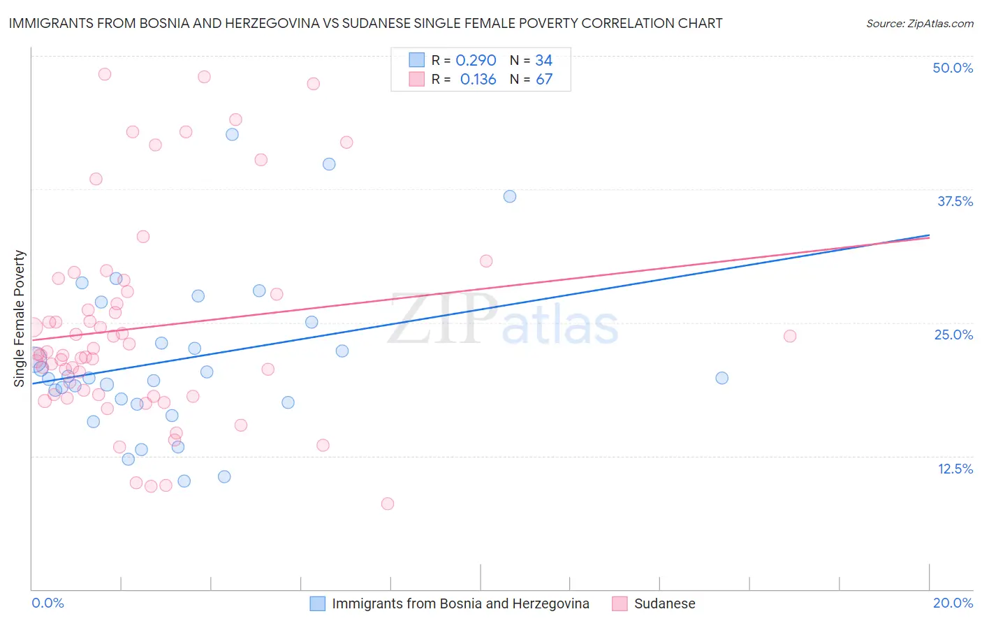 Immigrants from Bosnia and Herzegovina vs Sudanese Single Female Poverty