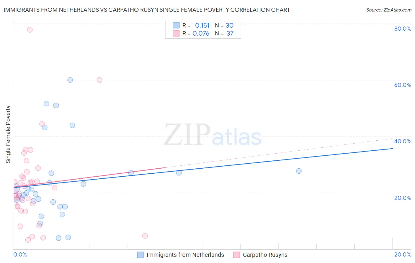 Immigrants from Netherlands vs Carpatho Rusyn Single Female Poverty