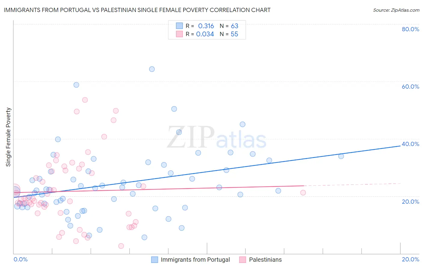 Immigrants from Portugal vs Palestinian Single Female Poverty