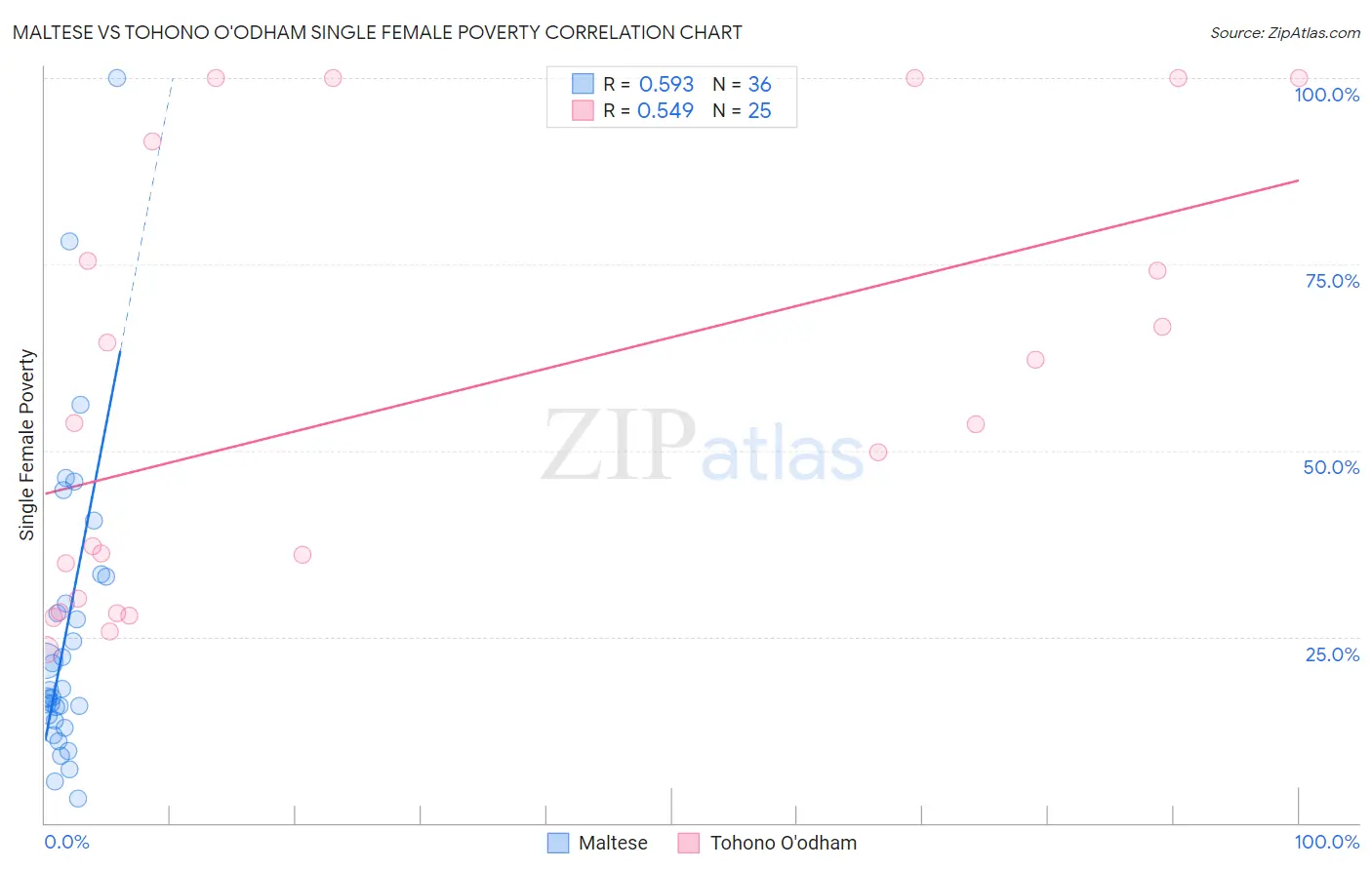 Maltese vs Tohono O'odham Single Female Poverty