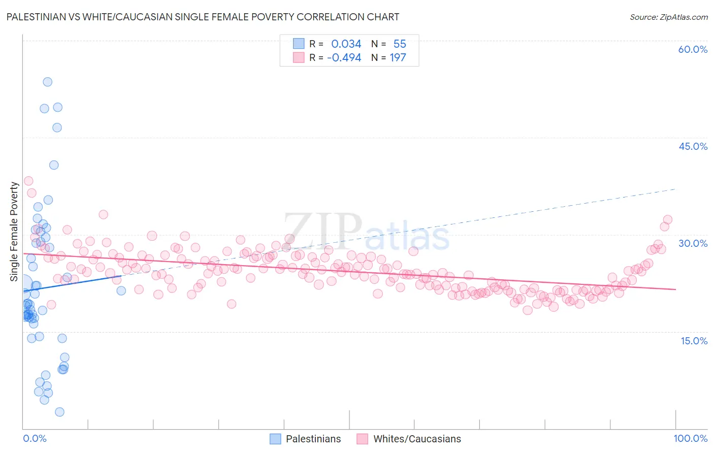 Palestinian vs White/Caucasian Single Female Poverty