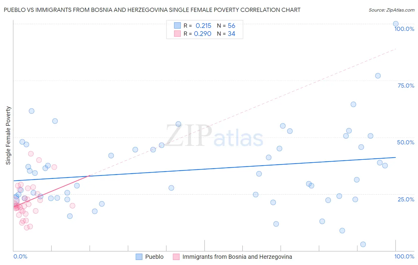 Pueblo vs Immigrants from Bosnia and Herzegovina Single Female Poverty