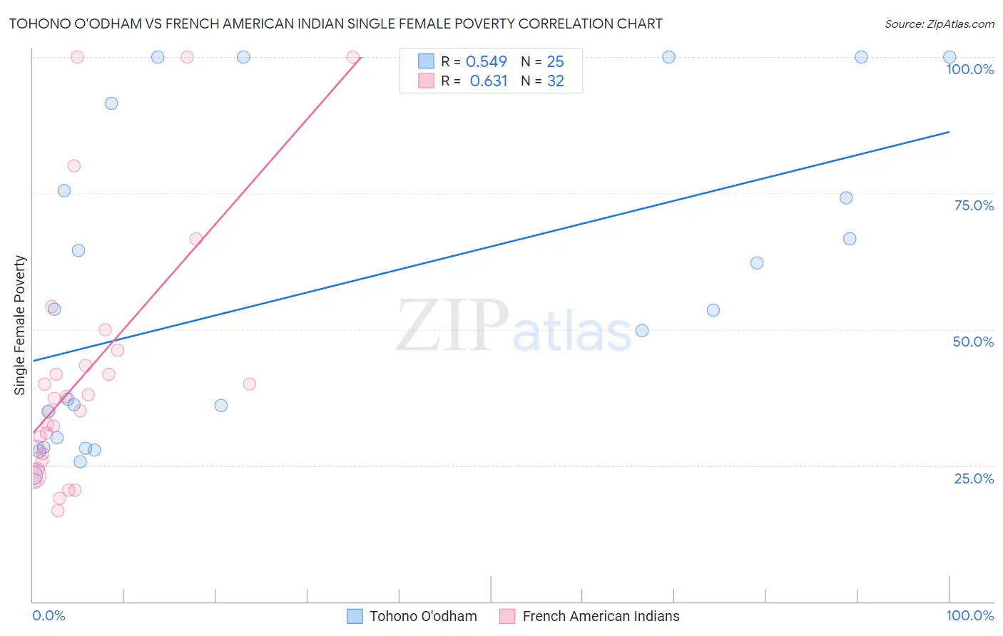 Tohono O'odham vs French American Indian Single Female Poverty