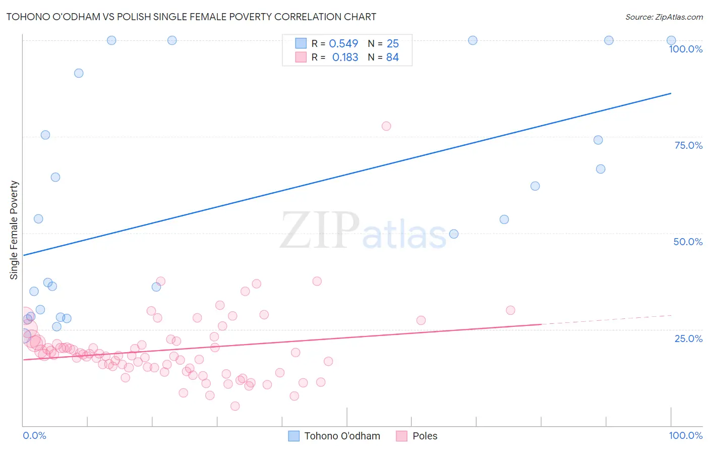 Tohono O'odham vs Polish Single Female Poverty