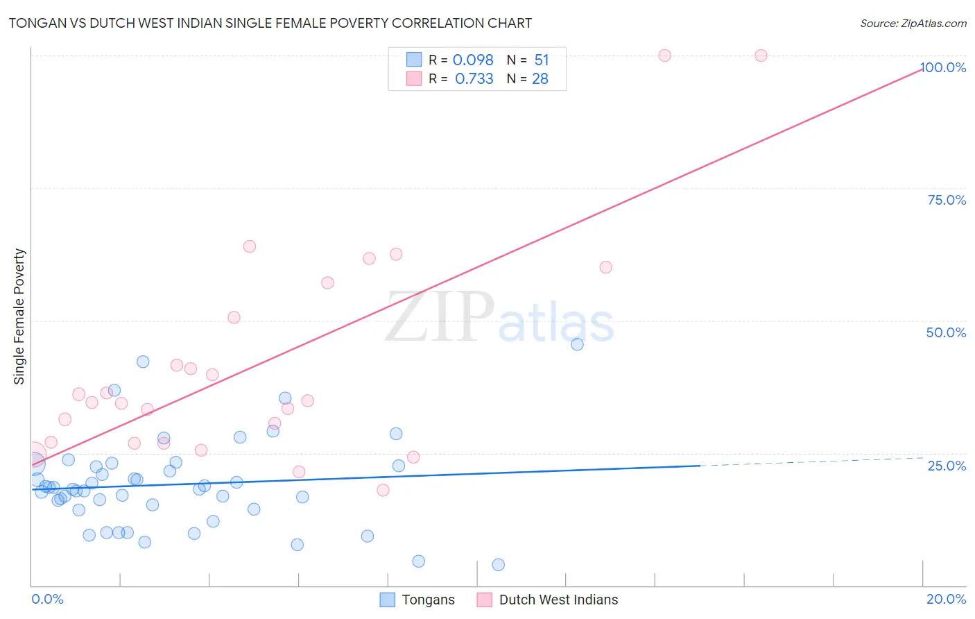 Tongan vs Dutch West Indian Single Female Poverty