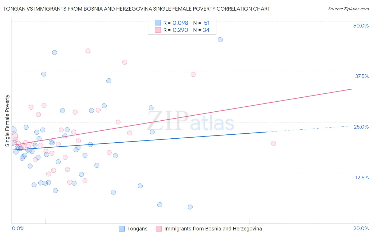 Tongan vs Immigrants from Bosnia and Herzegovina Single Female Poverty