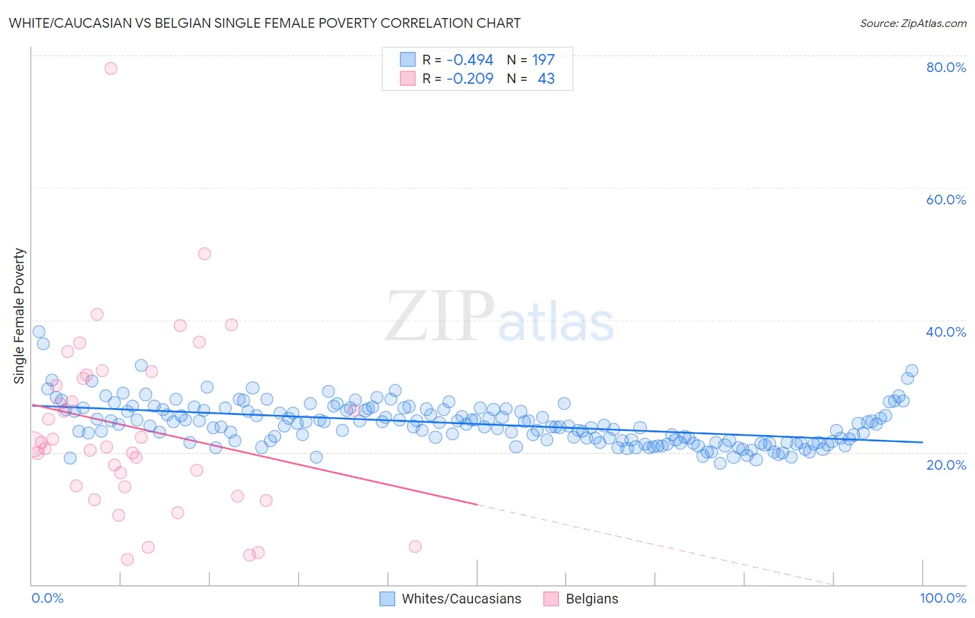 White/Caucasian vs Belgian Single Female Poverty