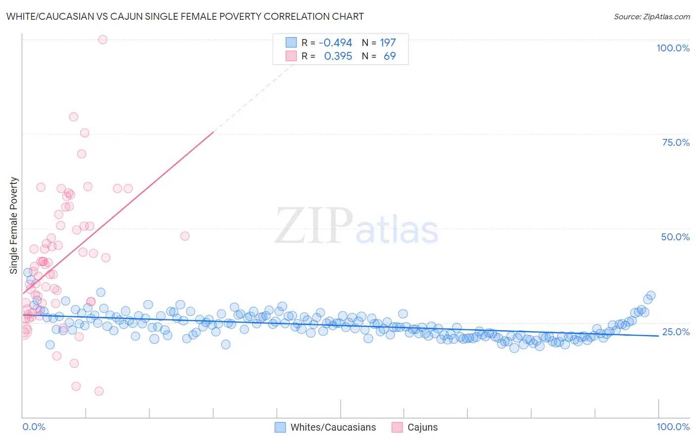 White/Caucasian vs Cajun Single Female Poverty