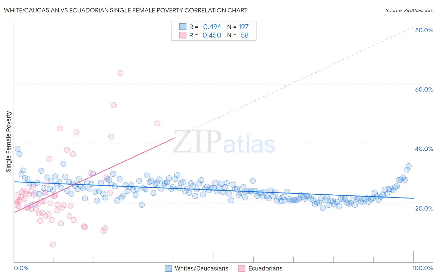 White/Caucasian vs Ecuadorian Single Female Poverty