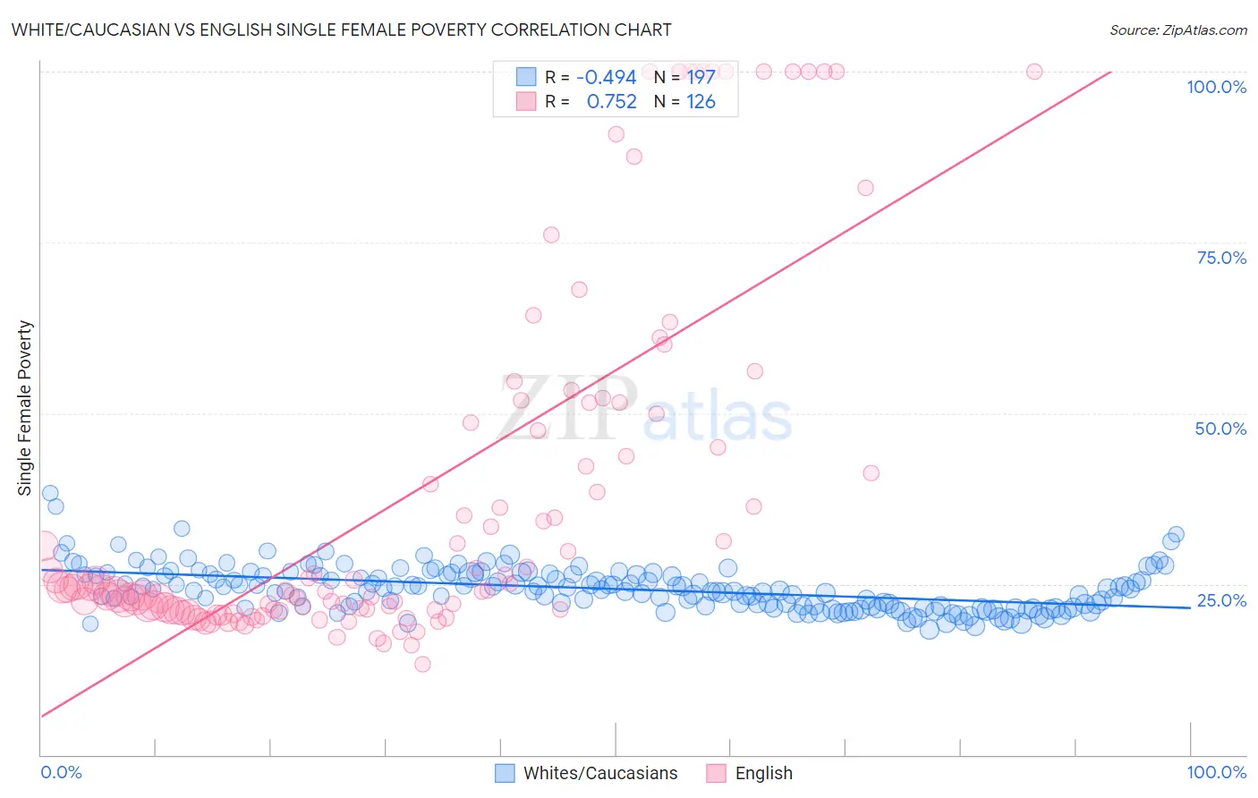 White/Caucasian vs English Single Female Poverty