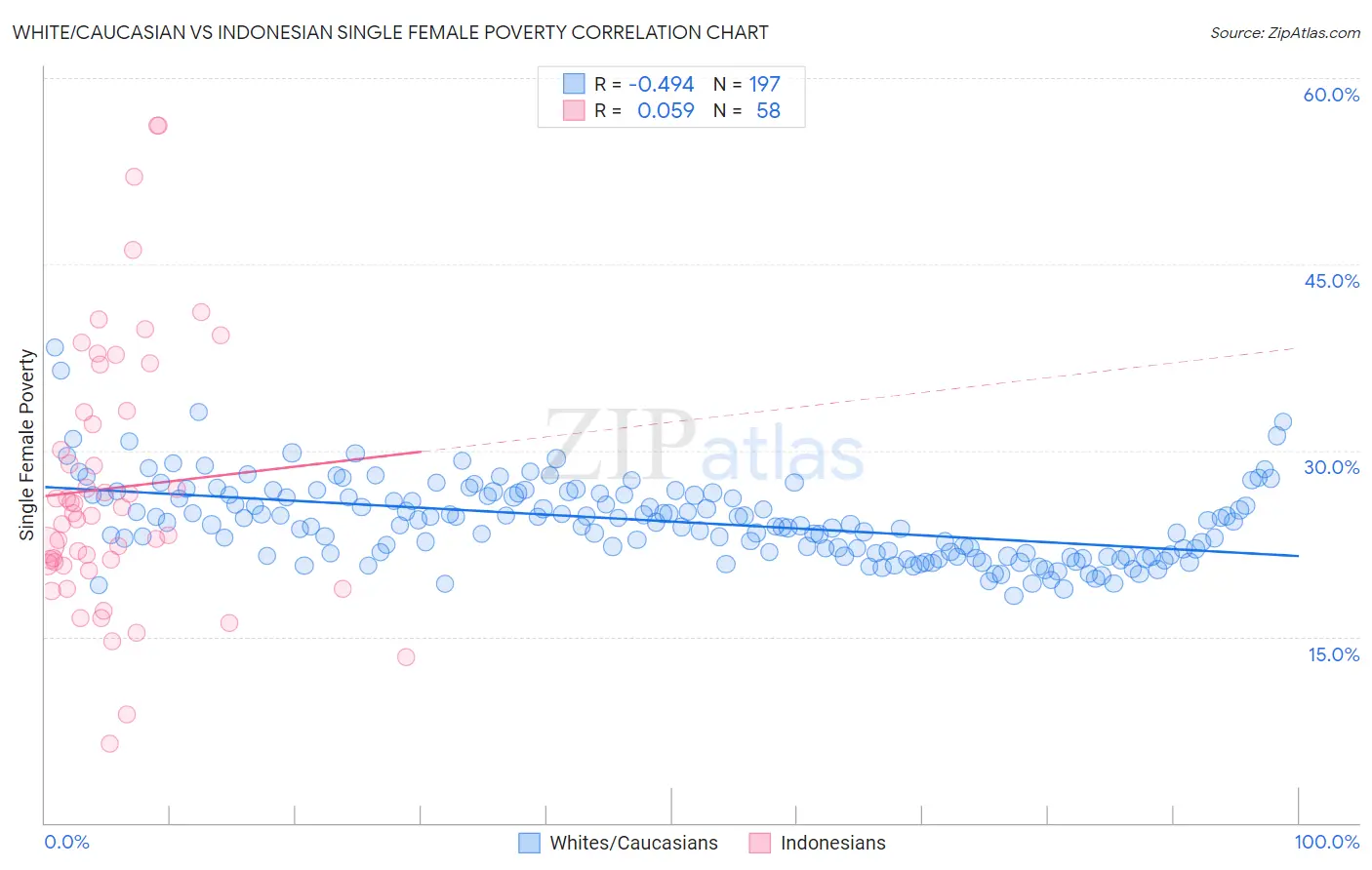 White/Caucasian vs Indonesian Single Female Poverty