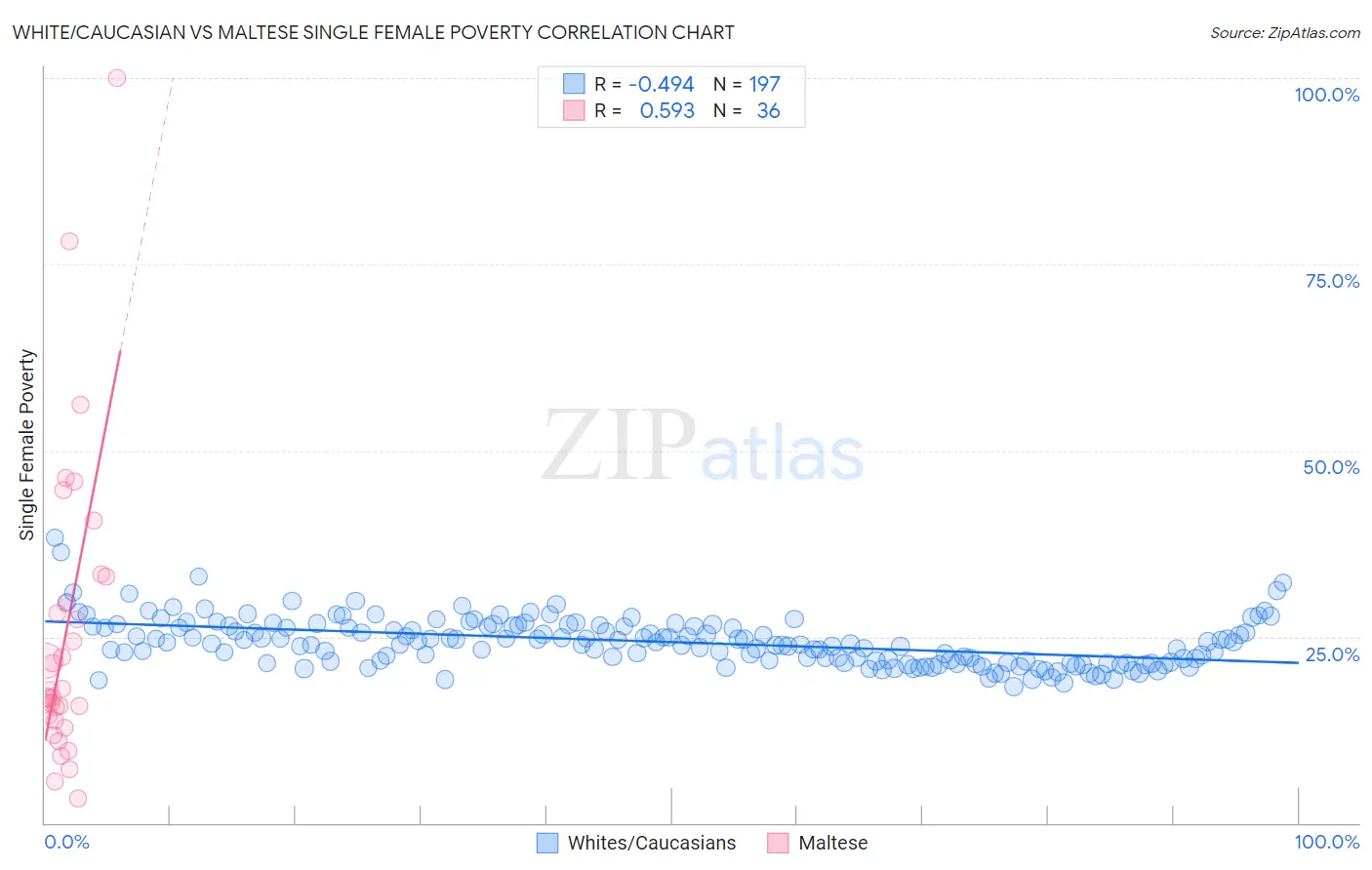 White/Caucasian vs Maltese Single Female Poverty