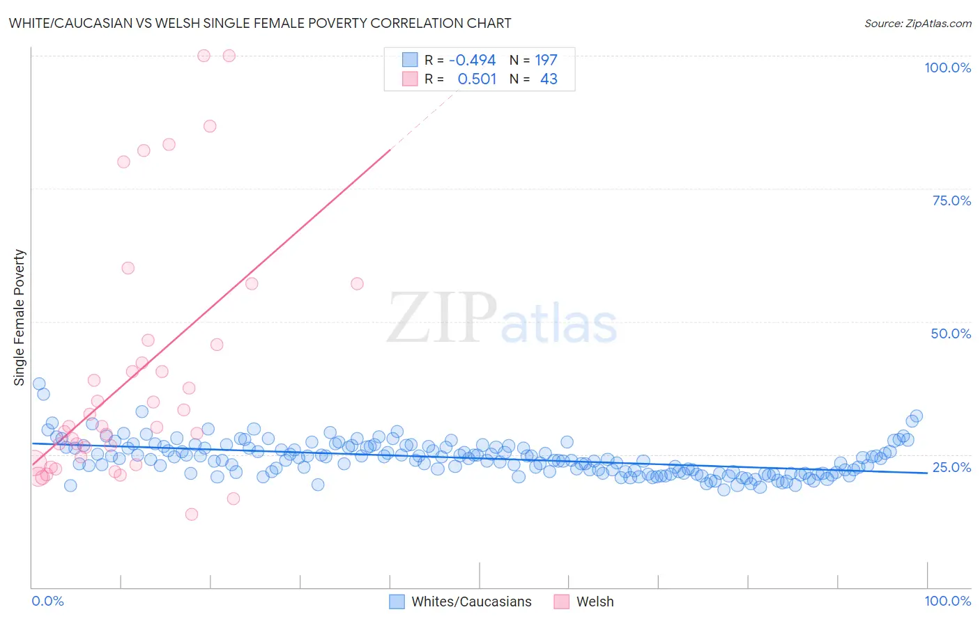 White/Caucasian vs Welsh Single Female Poverty