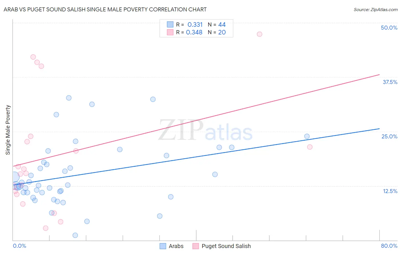 Arab vs Puget Sound Salish Single Male Poverty