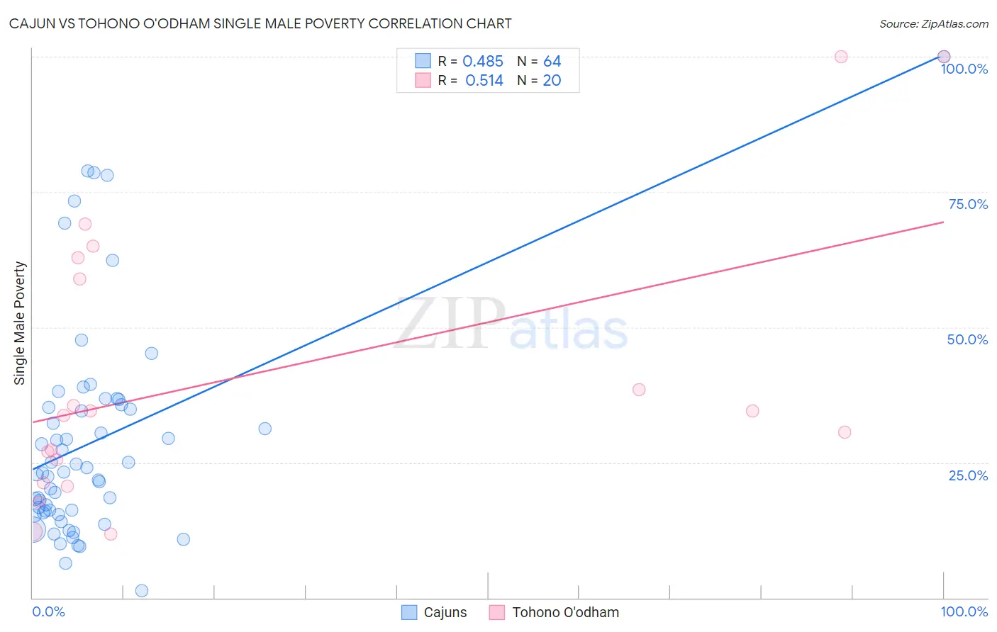 Cajun vs Tohono O'odham Single Male Poverty
