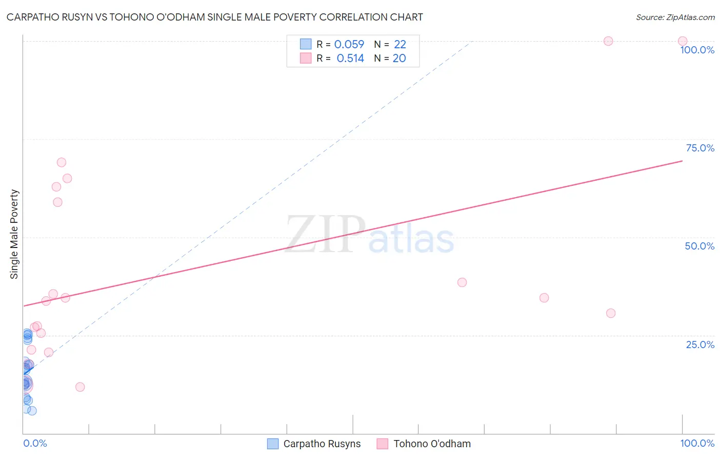 Carpatho Rusyn vs Tohono O'odham Single Male Poverty