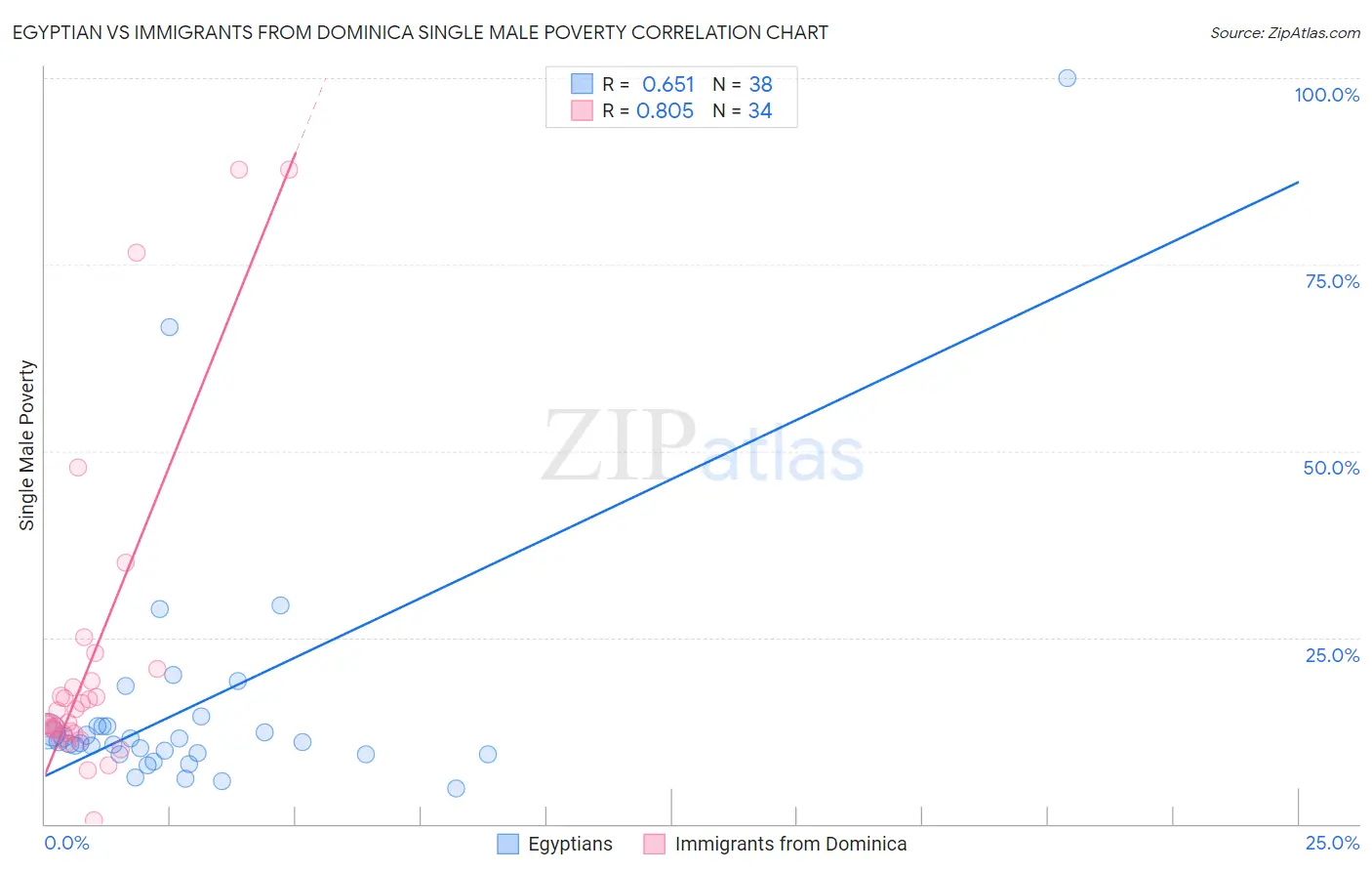 Egyptian vs Immigrants from Dominica Single Male Poverty