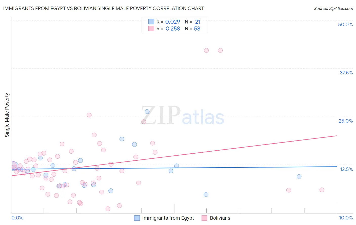 Immigrants from Egypt vs Bolivian Single Male Poverty