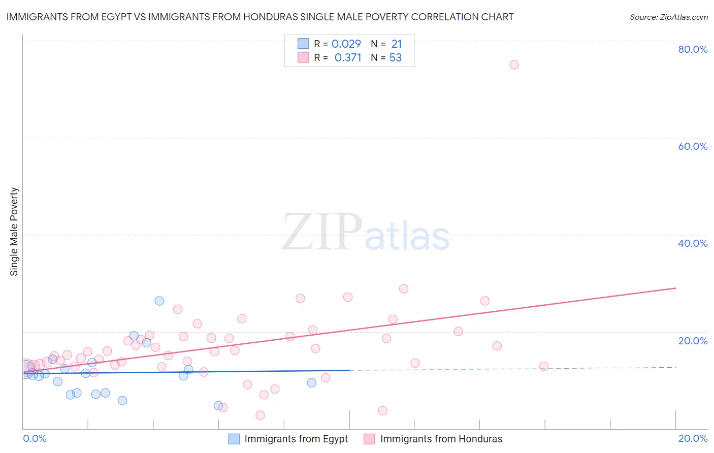 Immigrants from Egypt vs Immigrants from Honduras Single Male Poverty