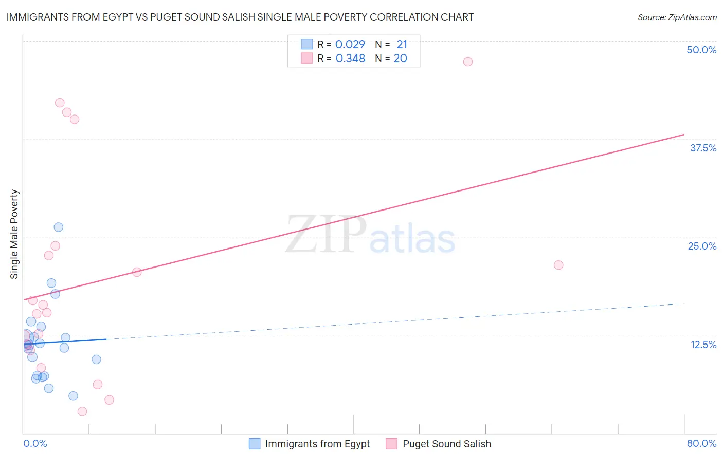 Immigrants from Egypt vs Puget Sound Salish Single Male Poverty