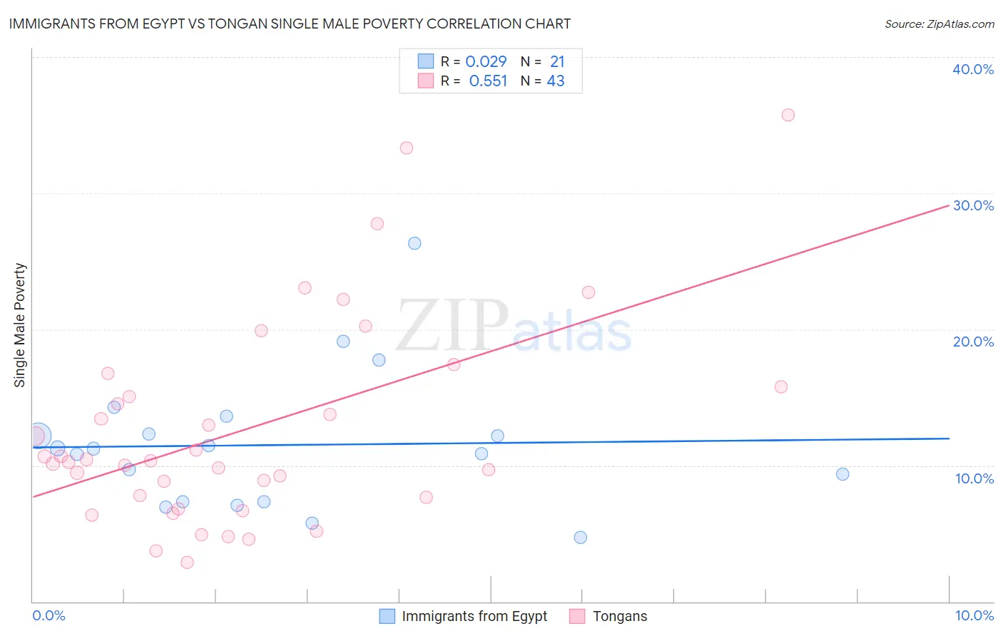 Immigrants from Egypt vs Tongan Single Male Poverty