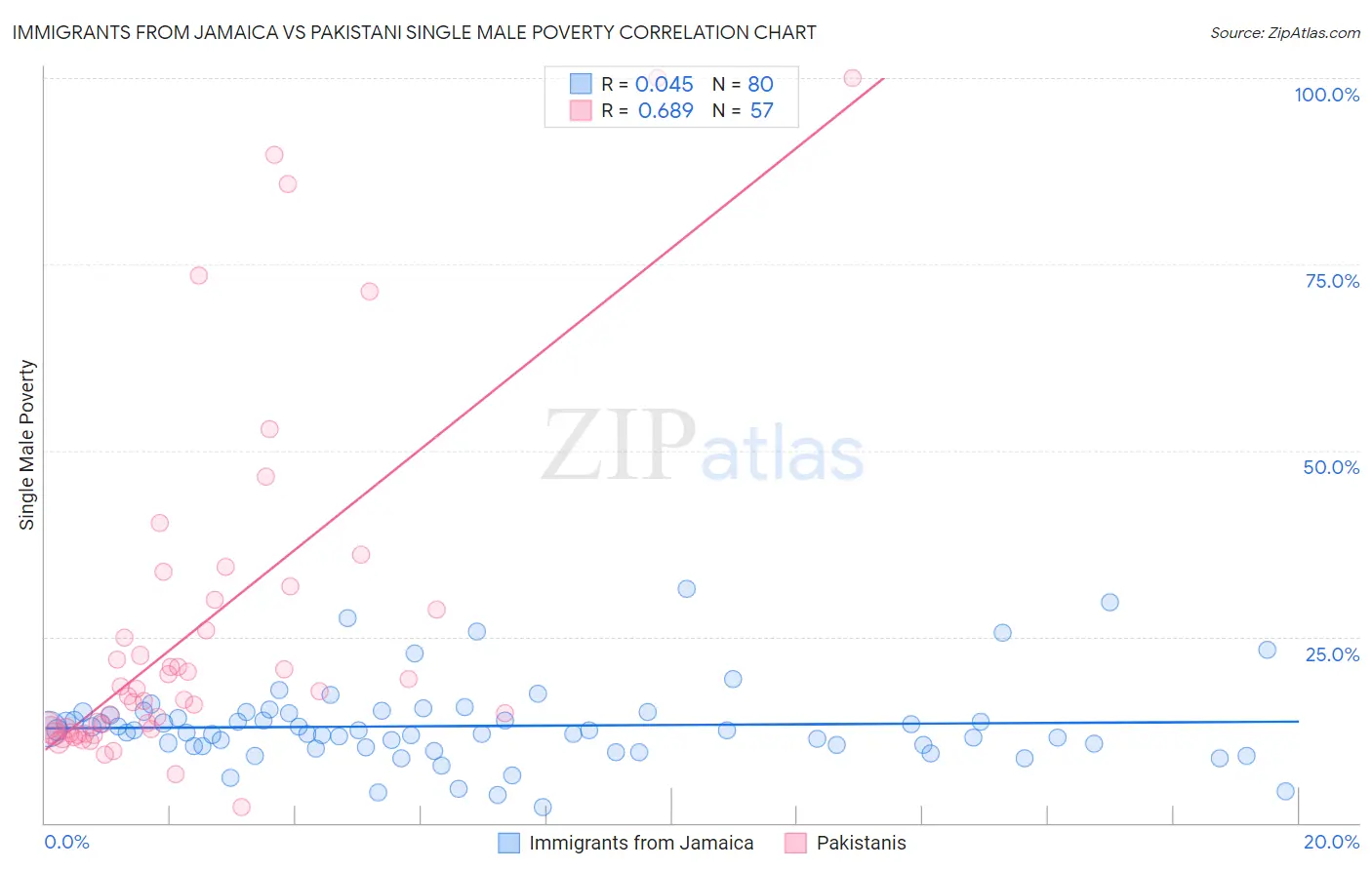Immigrants from Jamaica vs Pakistani Single Male Poverty