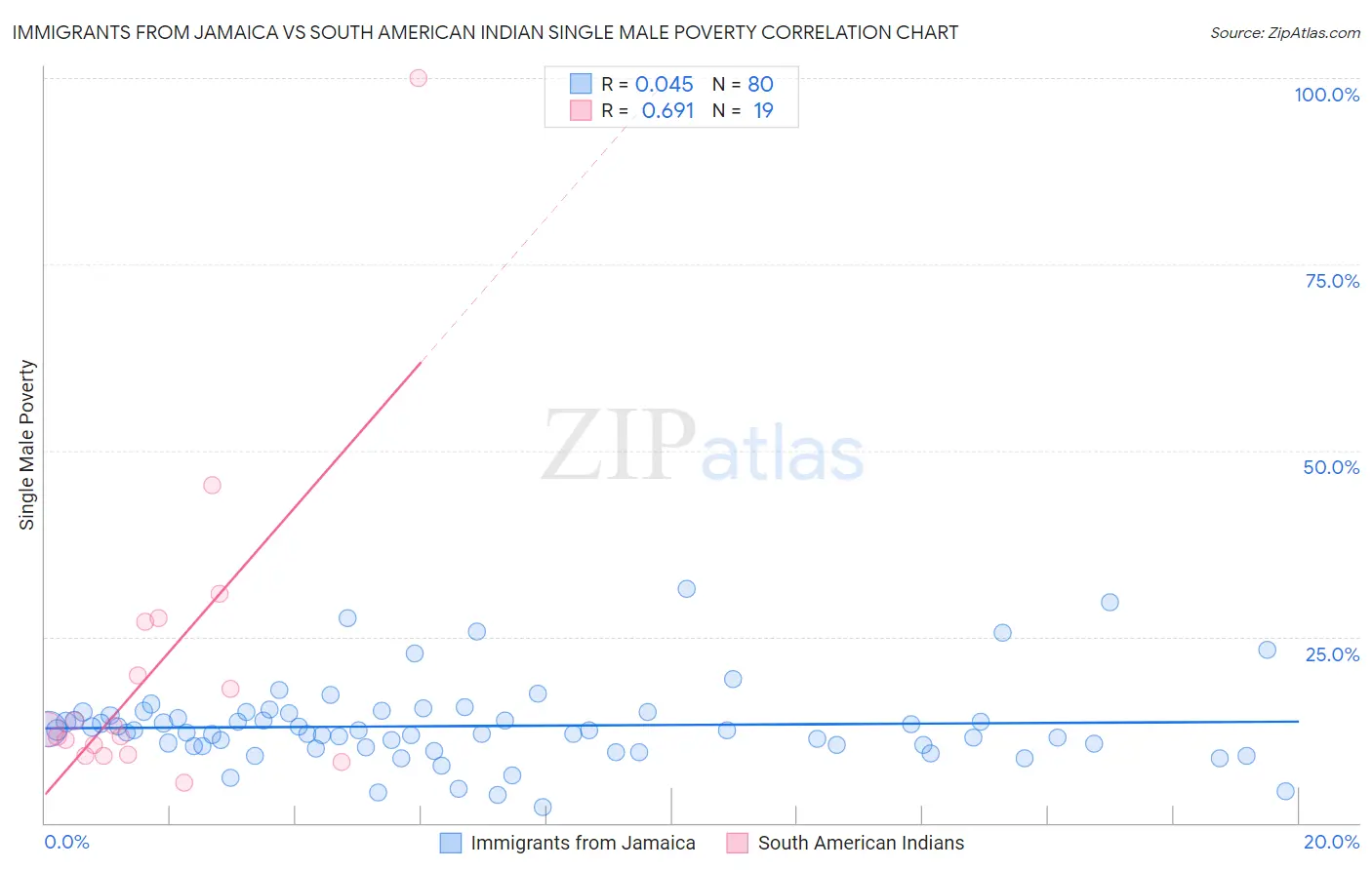 Immigrants from Jamaica vs South American Indian Single Male Poverty