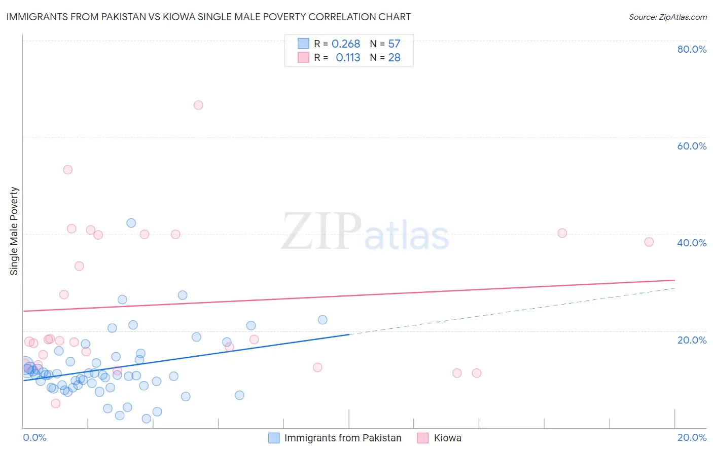 Immigrants from Pakistan vs Kiowa Single Male Poverty