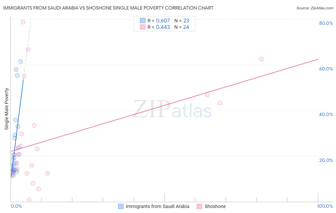 Immigrants from Saudi Arabia vs Shoshone Single Male Poverty