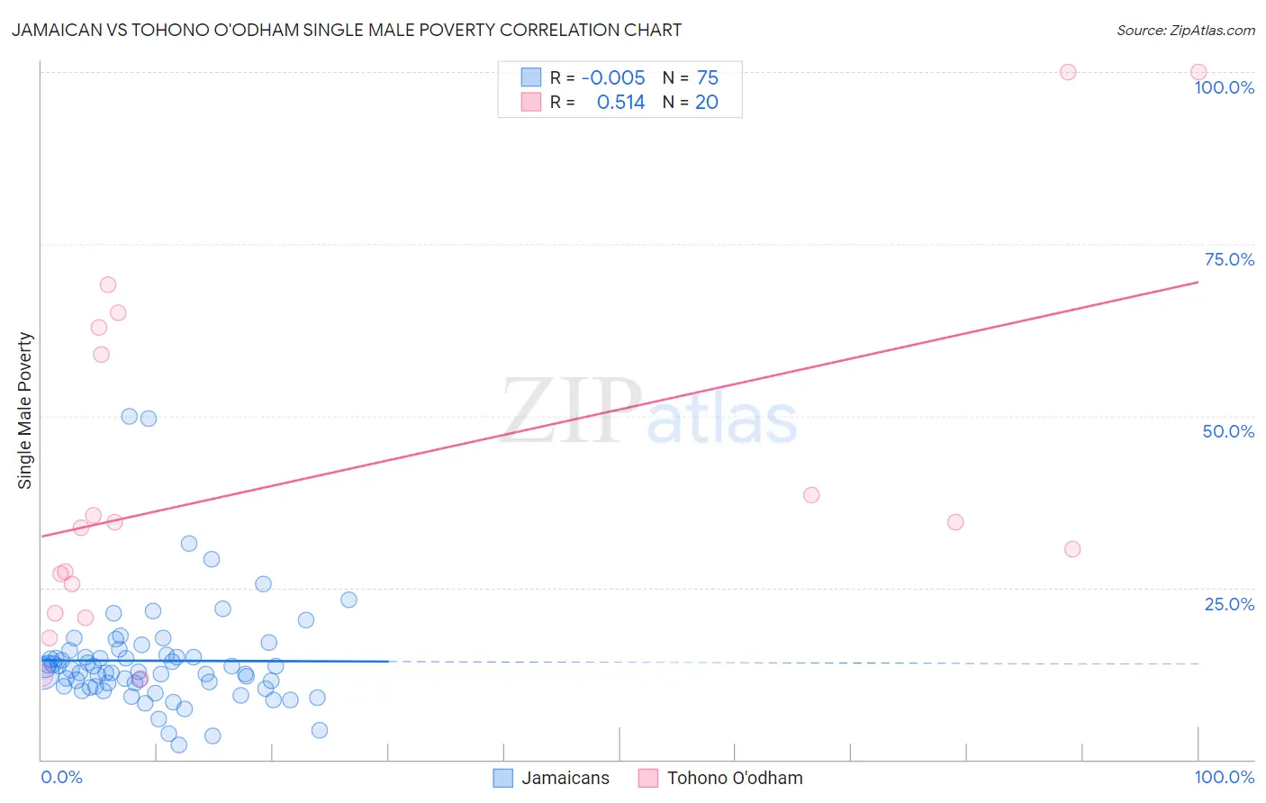 Jamaican vs Tohono O'odham Single Male Poverty