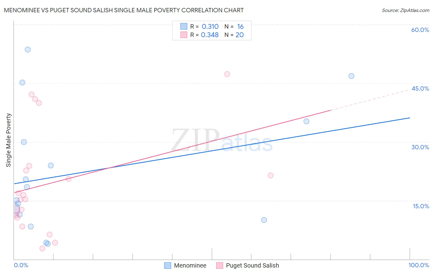 Menominee vs Puget Sound Salish Single Male Poverty